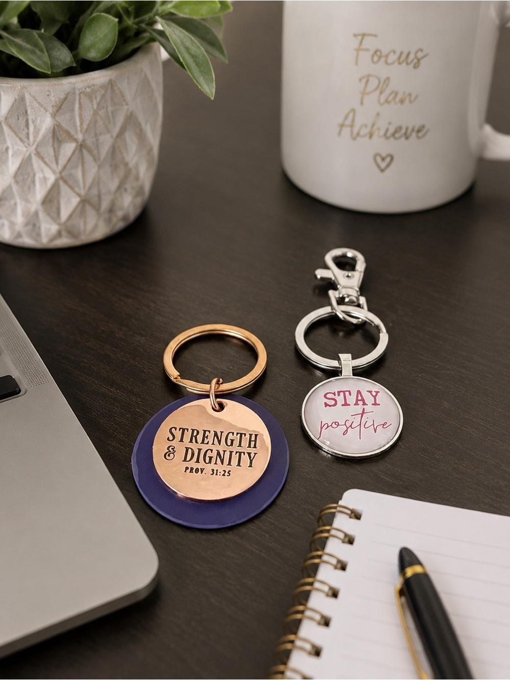 Inspirational Strength & Dignity Keychain | Proverbs 31:25 | Stay Positive Charm